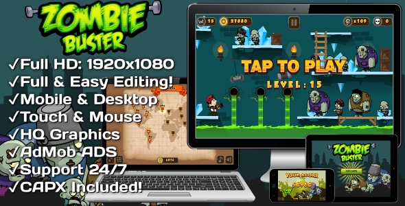 Zombie Buster – HTML5 Game Review: 20 Levels