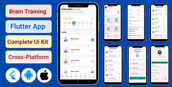 Brain Training Flutter App UI Kit | Elevate App | NeuroNation App | Brain Training Game Nulled