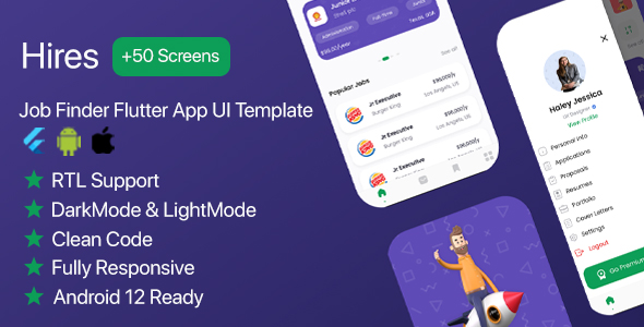 Hires – Job Finder Flutter App UI Template