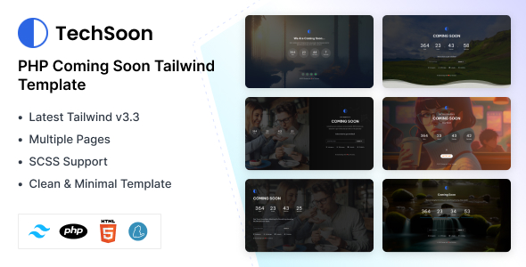 Techsoon – Coming Soon Tailwind CSS 3 PHP Template