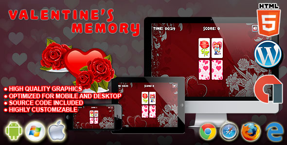 Valentine’s Memory – HTML5 Construct 2 Puzzle Game Nulled