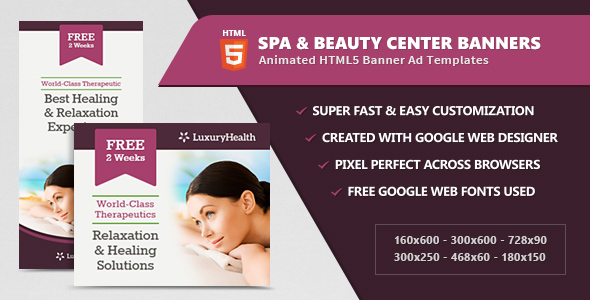 Spa & Health Banner Ad Templates – HTML5 Animated Nulled